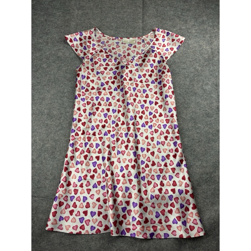 Y2K Gilligan OMalley Hearts Satin Chemise Slip Babydoll Nightgown Women's M